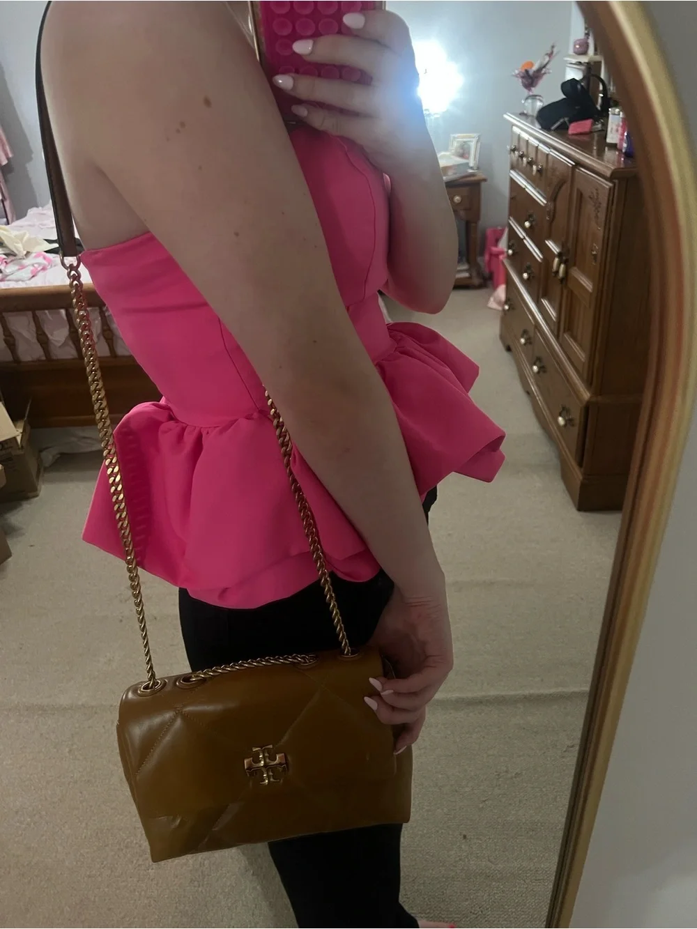 Tory Burch brown Quilted Chain Shoulder Bag